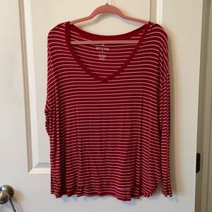 Red and White Striped Soft & Sexy AEO Long Sleeve V-Neck